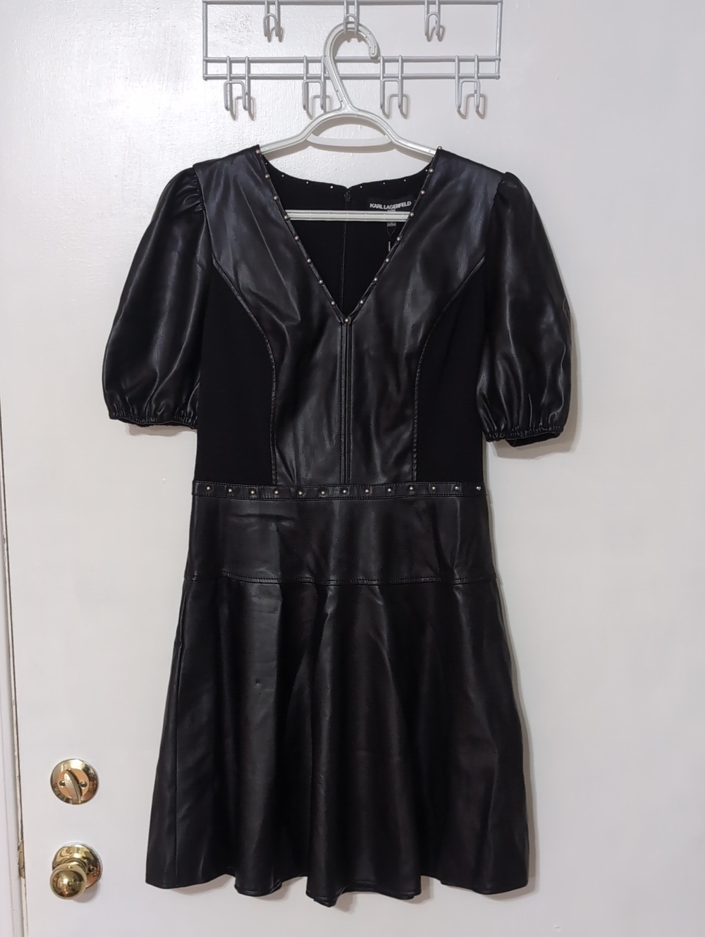 NWT Karl Lagerfeld Studded Black Pleather Dress Size 6